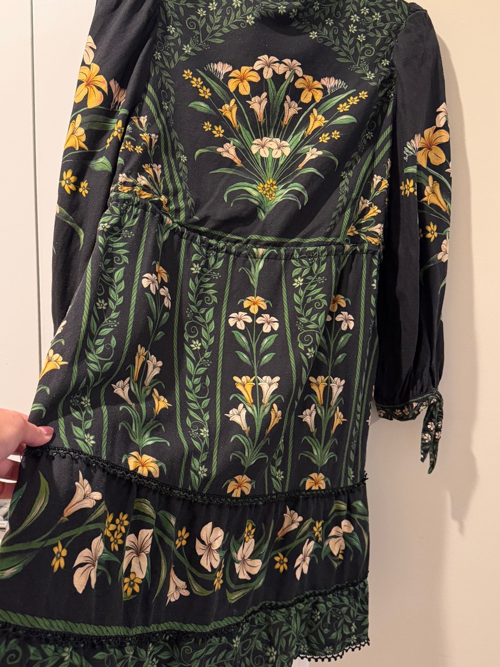 FARM Rio Black Floral Mini Dress with Green and Yellow Print - Picture 2 of 7